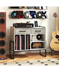 Gouun Vinyl Storage Cabinet with Charging Station and Adjustable Shelf