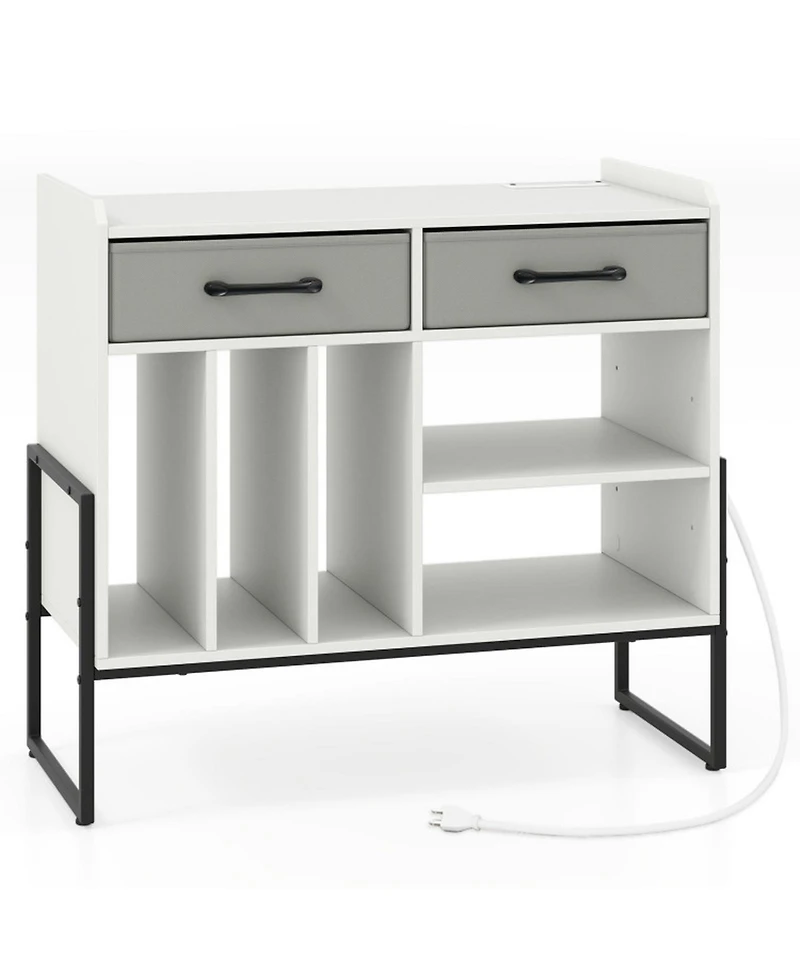 Gouun Vinyl Storage Cabinet with Charging Station and Adjustable Shelf