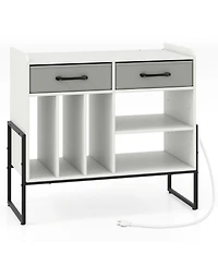 Gouun Vinyl Storage Cabinet with Charging Station and Adjustable Shelf