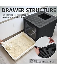 Aronkl Foldable Cat Litter Box Enclosed Top Entry Anti-splashing Large Private Space Easy Clean With Scoop 2-in-1 Brush