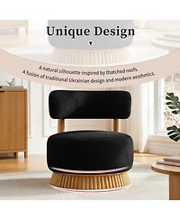 Maison Boucle Accent Chair Wide Armless Lounge with Wood Base 1PC
