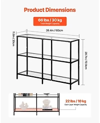 Sugift 3-Tier Glass Console Table, Modern Sofa Side Table with Iron Legs