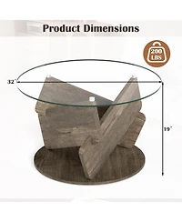 Sugift Round Glass Coffee Table with Tempered Glass Top