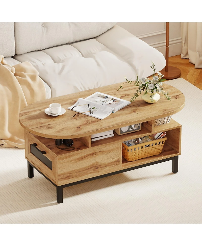 Sugift 47 in Oval Coffee Table with Storage and Open Compartments