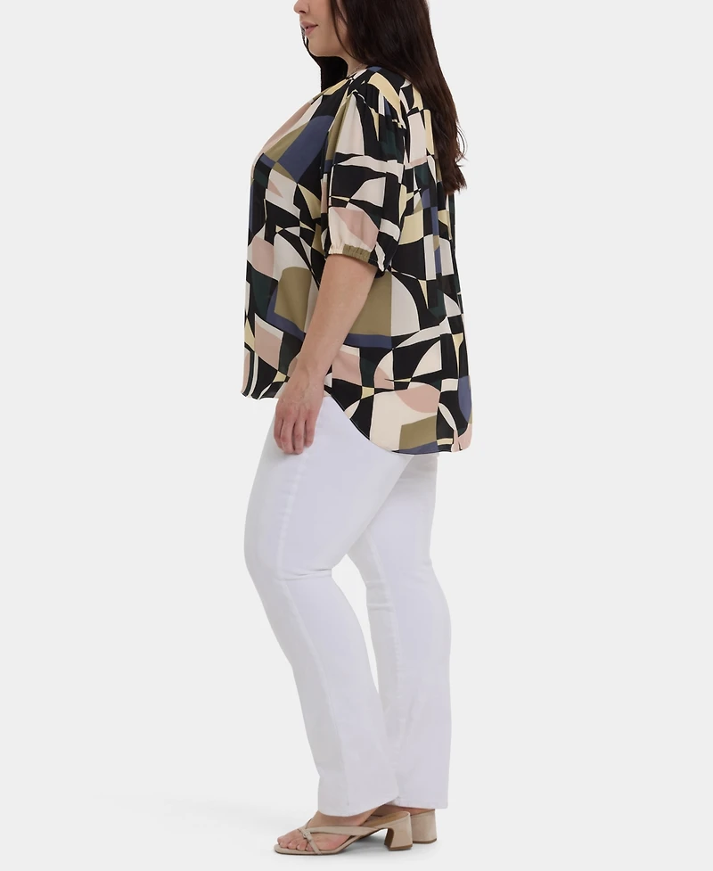 Nydj Plus Short-Puff-Sleeved Popover Top