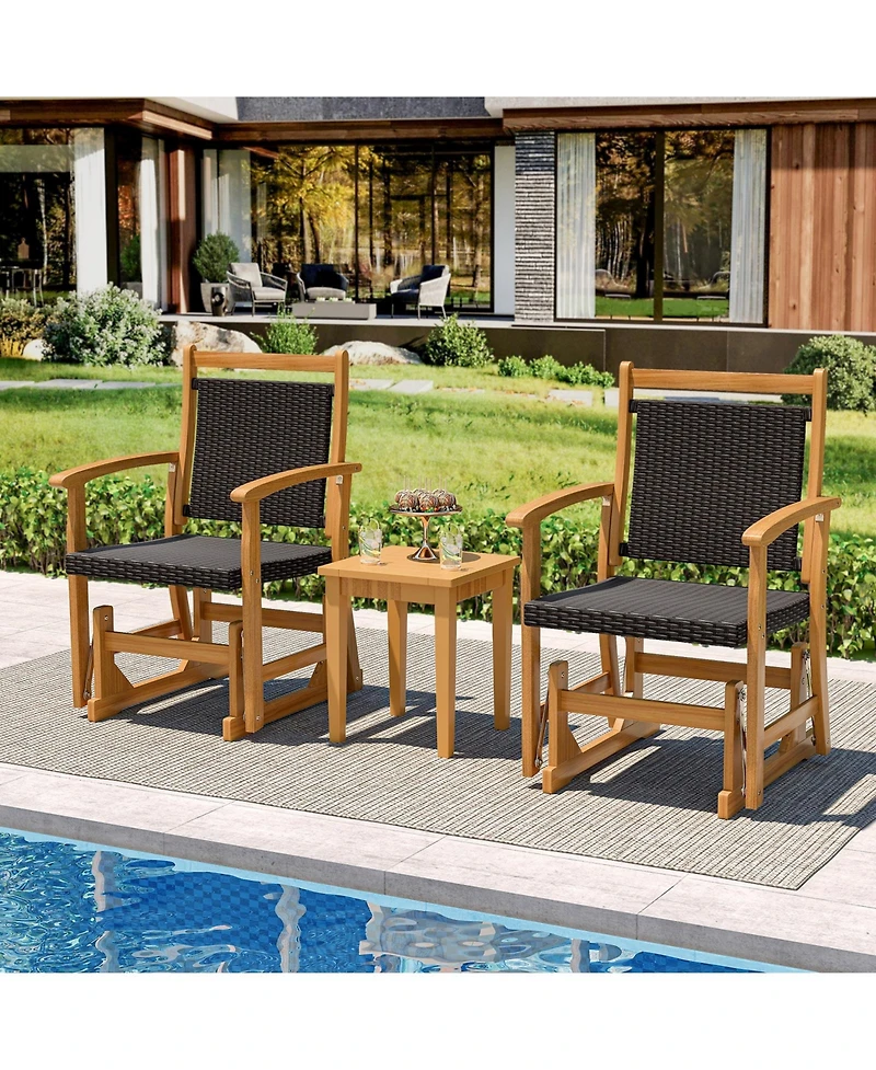 Sugift Patio Rattan Glider Chair with Acacia Wood Frame