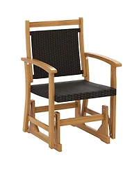 Sugift Patio Rattan Glider Chair with Acacia Wood Frame