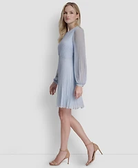 Dkny Women's Long Balloon-Sleeve Crewneck Short Dress