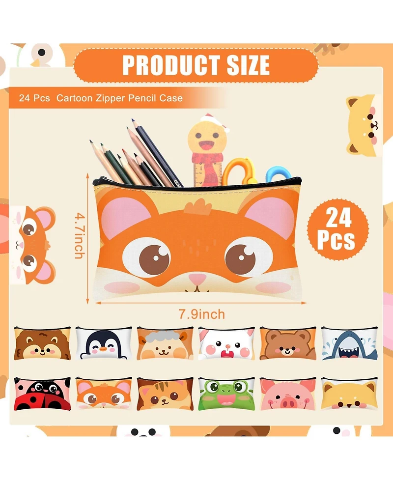 Gnuadz Cute Animal Zipper Pencil Case Canvas Pen Bag Organizer