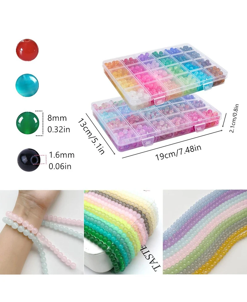 Gnuadz Glass Beads for Bracelets Diy Crafts 2 Pack 1300pcs 48 Colors Round Crystal Beginners Kit