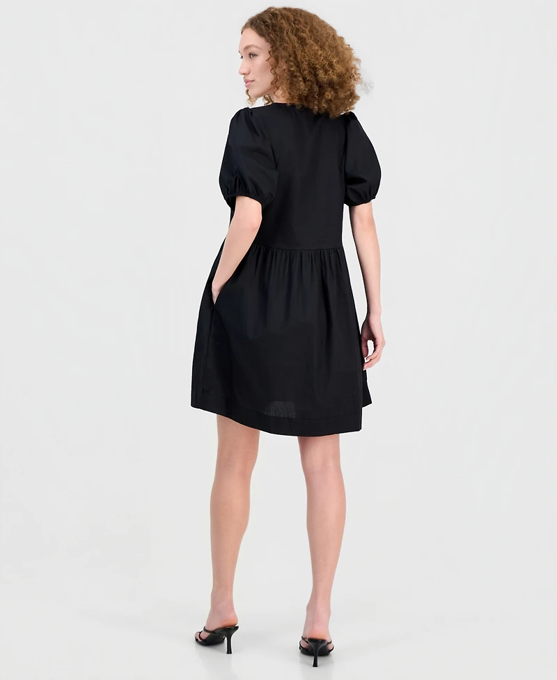 Robbie Bee Women's Cotton Bow-Trim A-Line Mini Dress