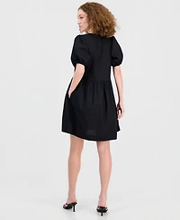 Robbie Bee Women's Cotton Bow-Trim A-Line Mini Dress