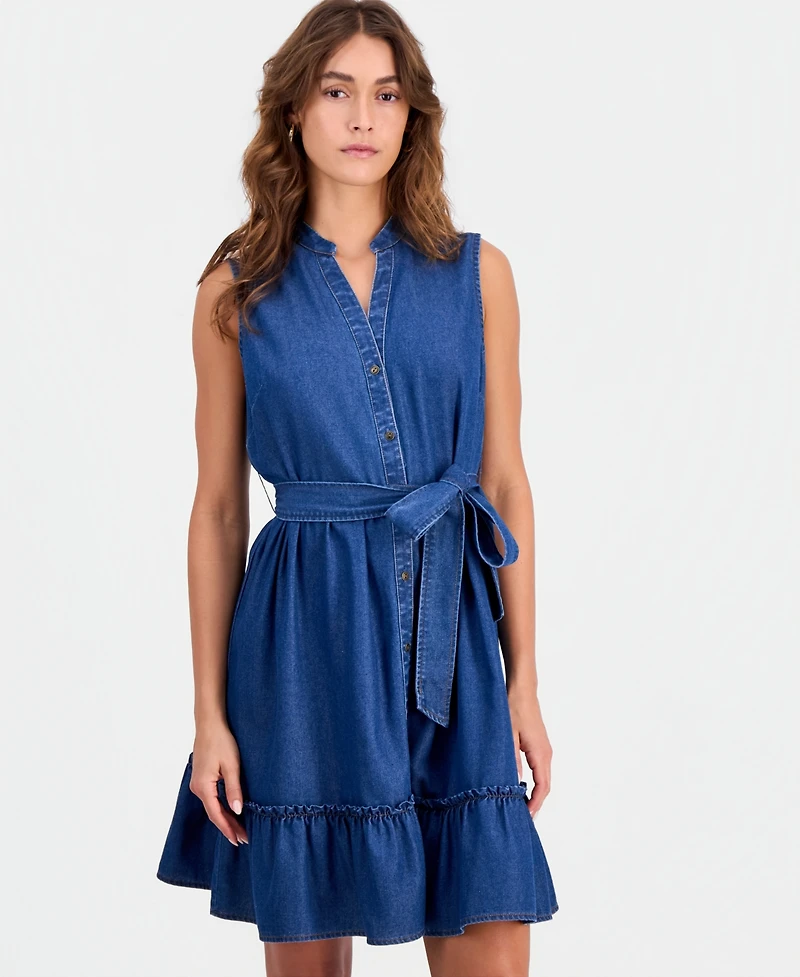 Robbie Bee Women's Sleeveless Tiered Mini Shirtdress
