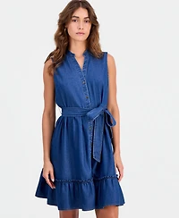 Robbie Bee Women's Sleeveless Tiered Mini Shirtdress
