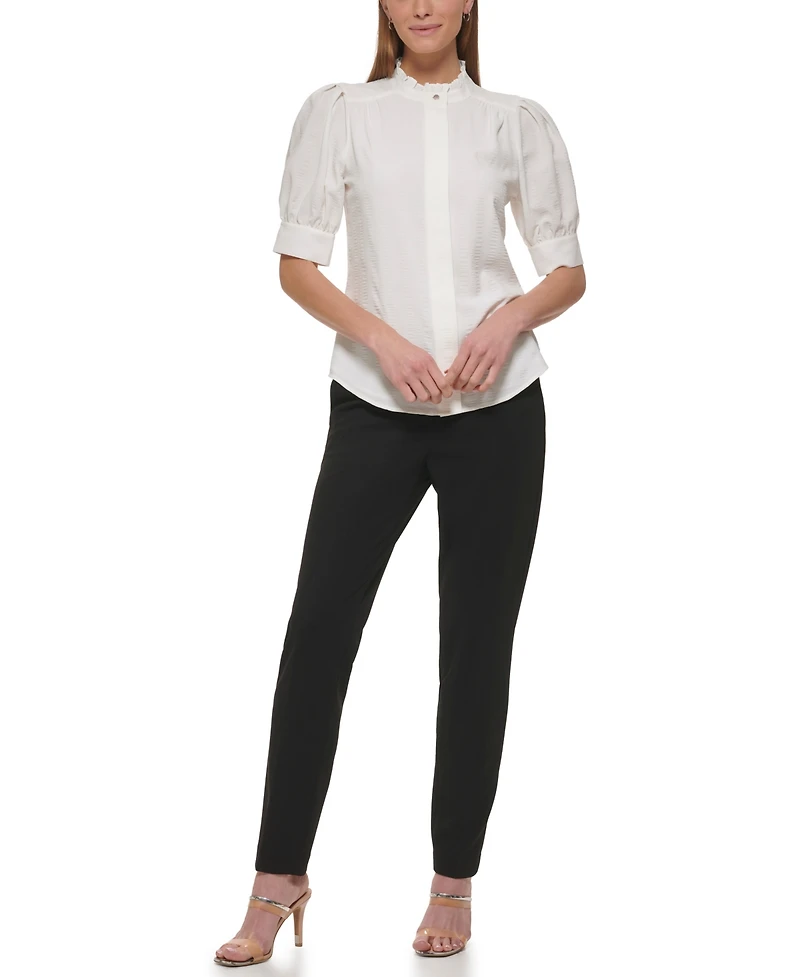 Dkny Petite Mock Neck Ruffle-Sleeve Blouse