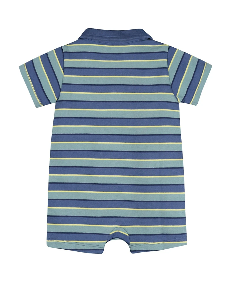 Gerber Baby Boys Collared Romper, Blue and Green.