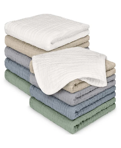 KeaBabies 10 Pack Lyra Muslin Baby Washcloths Large 12x12 Soft Absorbent Cotton Wash Cloths Burp Rags Face Cloth Towel