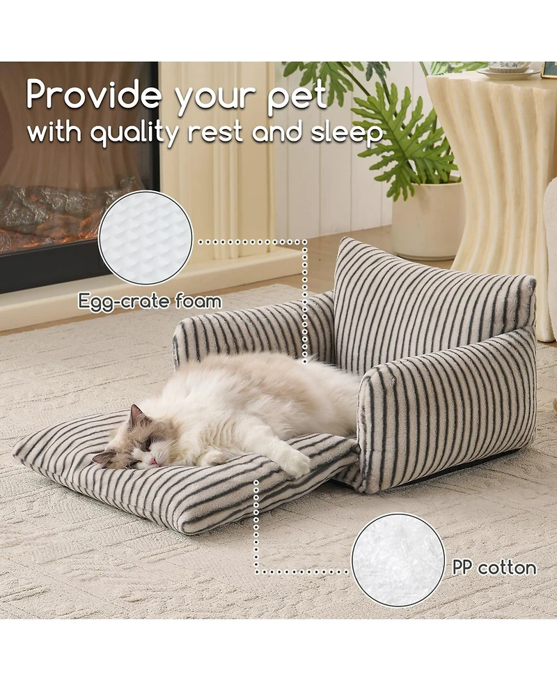 Aronkl Fluffy Plush Cat Bed Double Layer Soft Pet Couch Sofa Nest Comfortable Sleeping Easy Clean For Small Cats Dogs