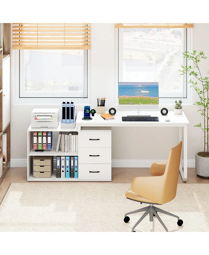 Slickblue 55" L Desk Reversible with 3 Drawers and Adjustable Storage Shelf
