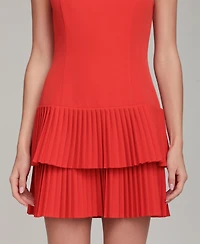 Avec Les Filles Women's Drop Waist Pleated Tier Mini Dress