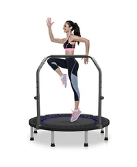 Zenova 48" Mini Trampoline Foldable Exercise Rebounder with Adjustable Bar Fitness Trampoline,Exercise for Adults Indoor