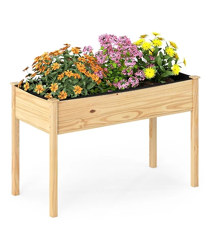 Gymax Wooden Raised Garden Bed w/Legs Liner Drainage Holes Large Planter Box for Herb