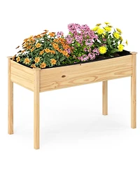 Gymax Wooden Raised Garden Bed w/Legs Liner Drainage Holes Large Planter Box for Herb