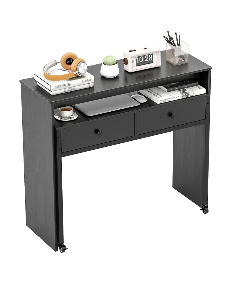 Slickblue Extendable Rolling Desk with 2 Storage Drawers Home Office