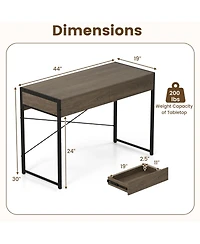 Slickblue 44” Home Oak Office Desk with 2 Storage Drawers and Metal Frame