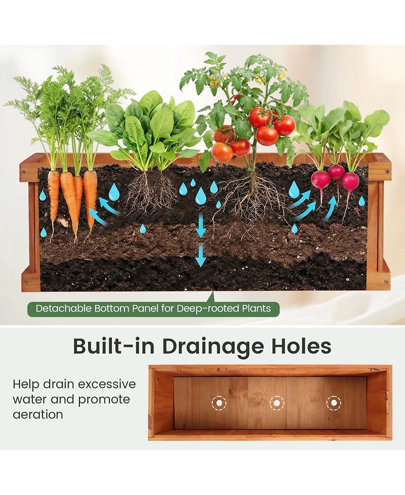 Gymax Wood Raised Garden Bed w/Drainage Holes and Liner for Flowers Vegetables Herbs