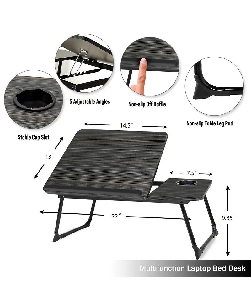 Gnuadz Laptop Desk Bed Couch Portable Stand Foldable Table Tray Cup Holder