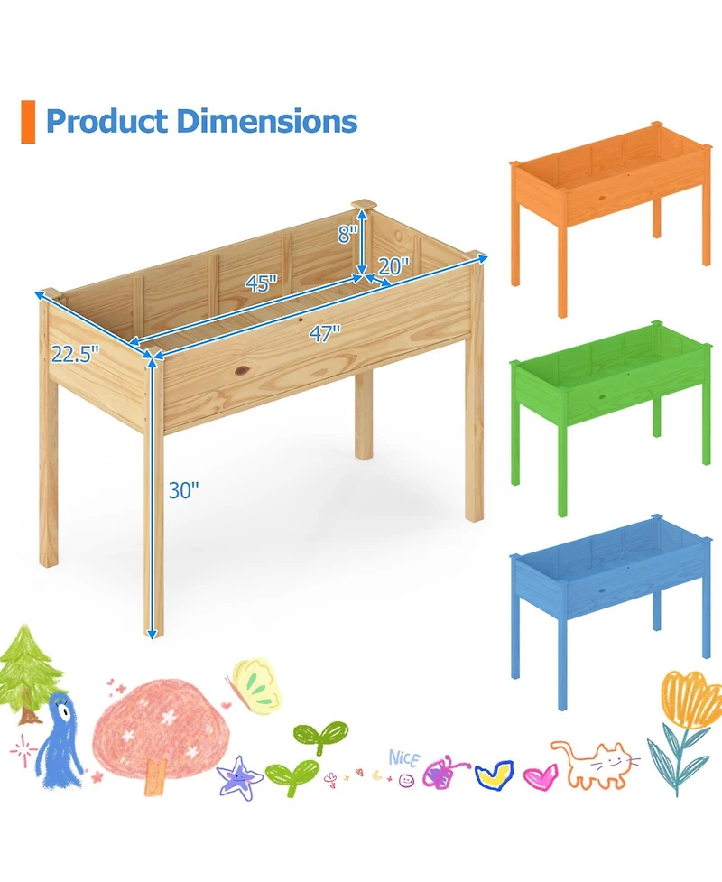 Gymax 2PCS Wooden Raised Garden Bed w/Legs Liner Drainage Holes Large Planter Box