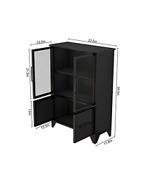 Rainsken Metal Storage Cabinet, Modern Sideboard Buffet Cabinet with 4 Iron Doors and Adjustable Shelf for Living Room and Kitchen