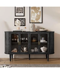 Rainsken Farmhouse Sideboard Cabinet, Wood Buffet Cabinet with Glass Doors, Adjustable Shelves and Cable Management for Dining Room, Living Room