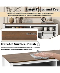 Rainsken Farmhouse Sideboard, Wood Buffet Cabinet with Open Storage, Sliding Barn Door and Mesh Panels for Living Room, Kitchen