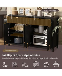 Rainsken Modern Fluted Sideboard Buffet Cabinet, Wood Console Table with 2 Drawers, 4 Doors and Adjustable Shelves for Living Room
