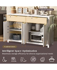 Rainsken Modern Fluted Sideboard Cabinet, Wood Storage Buffet Console with 2 Drawers, 4 Doors and Adjustable Shelves for Living Room