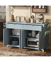 Rainsken Modern Wood Fluted Console Table, Buffet Sideboard Storage Cabinet with 2 Drawers, 4 Doors and Adjustable Shelves for Living Room