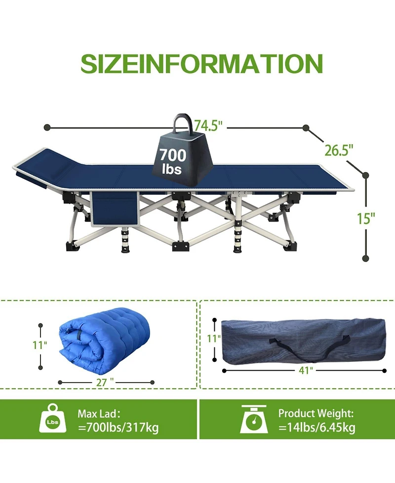 Gnuadz Camping Cot Folding Bed Heavy Duty with Pad Carry Bag Outdoor Recreation Gear