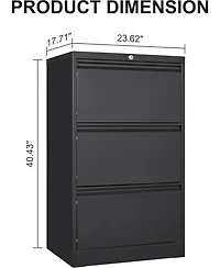 gaomon Lateral Steel Filing Cabinet with 3 Locking Drawers and Card Holder