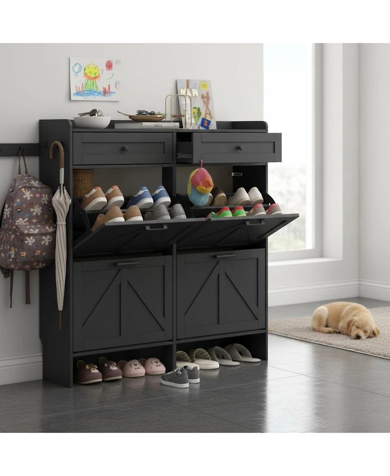 Yigii Rustic Farmhouse Narrow Shoe Cabinet Entryway Hallway Large Capacity Slim Storage Rack