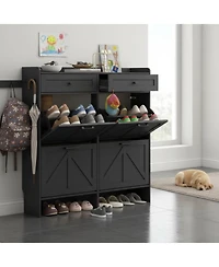 Yigii Rustic Farmhouse Narrow Shoe Cabinet Entryway Hallway Large Capacity Slim Storage Rack