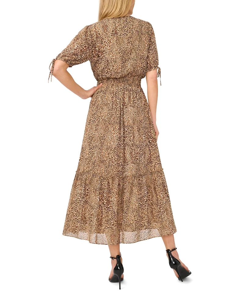 CeCe Women's Smocked Waist V-Neck Maxi Dress