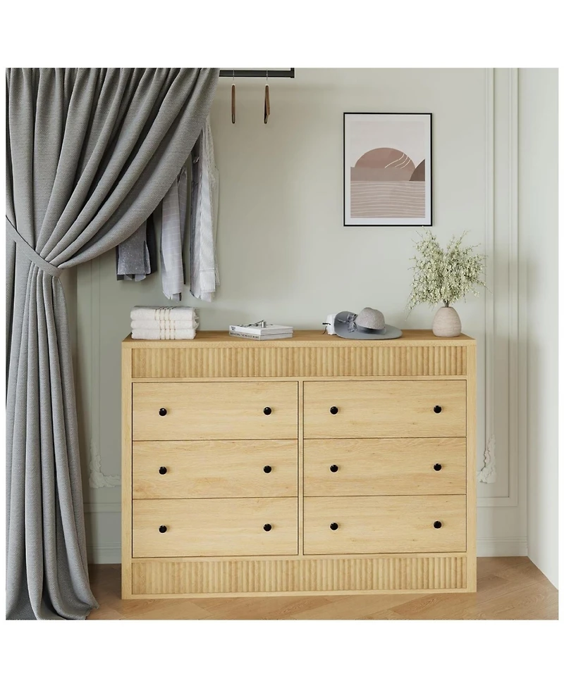 gaomon Modern Fluted 6 Drawer Dresser Wooden Storage Chest