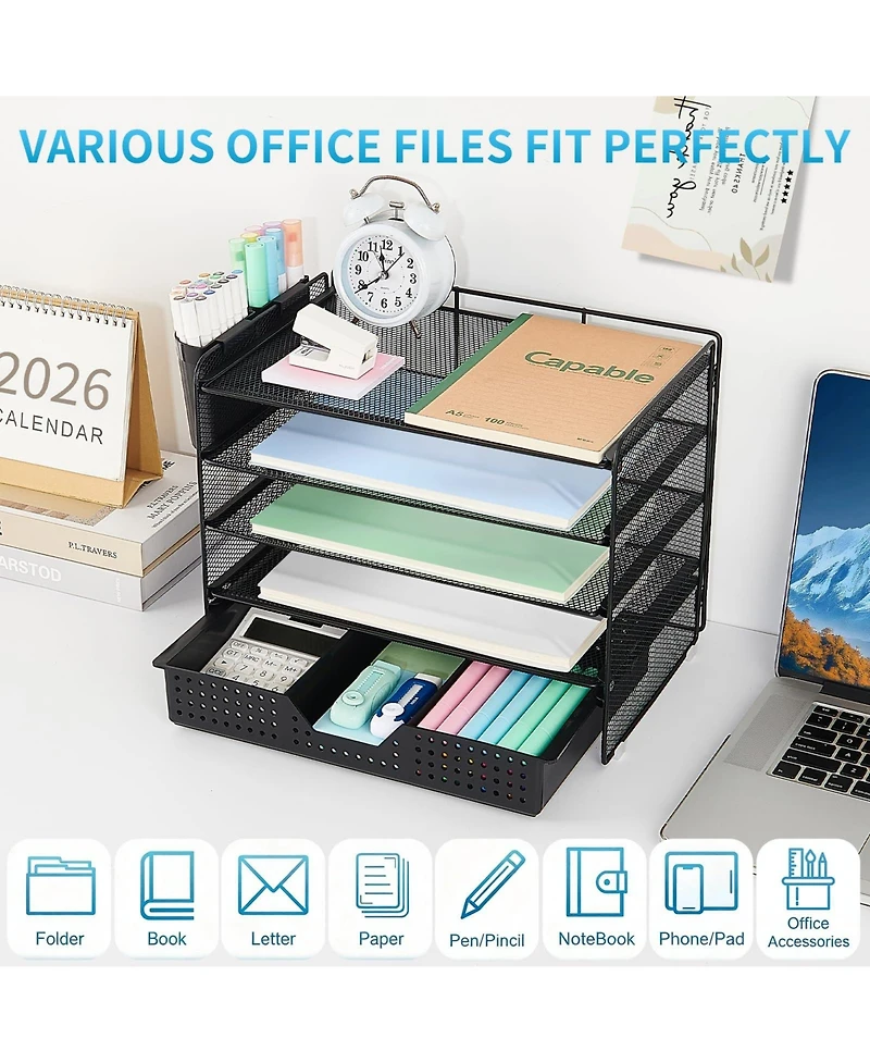 Gnuadz Desk Organizer 5-Tier Letter Tray Drawer Pen Holders File Storage