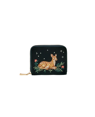 Fable England Fawn Embroidered Green Small Purse