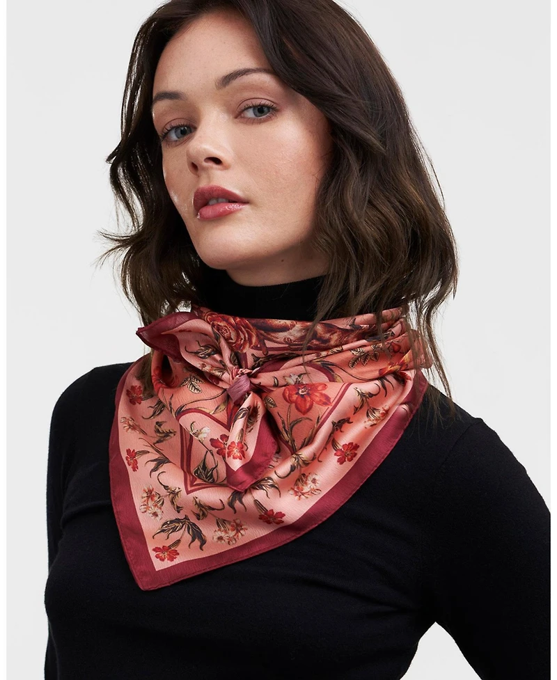 Fable England Women's Folksy Fox Tales Peach Square Scarf