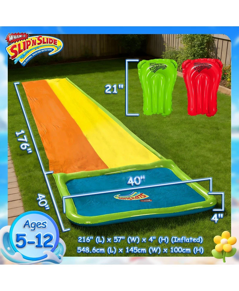 Slip N Slide Water Slide, 18ft Backyard Wave Rider Summer Outdoor Kid Toys, Double Lane, Includes 2 Boogie
