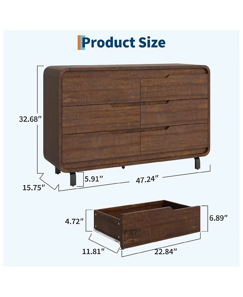 Gaomon Modern Wood Dresser with 6 Storage Drawers