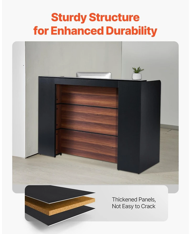 Sugift Reception Desk, 62 Inch Front Counter Table with Led Light for Office Use